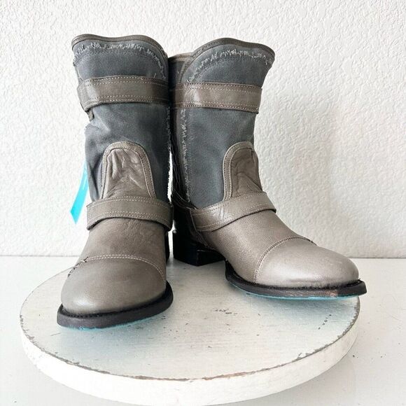 Lane Boots Women’s Gray Leather Canvas Mid-Calf Western Moto Style Zip Size 8.5 - Picture 13 of 13